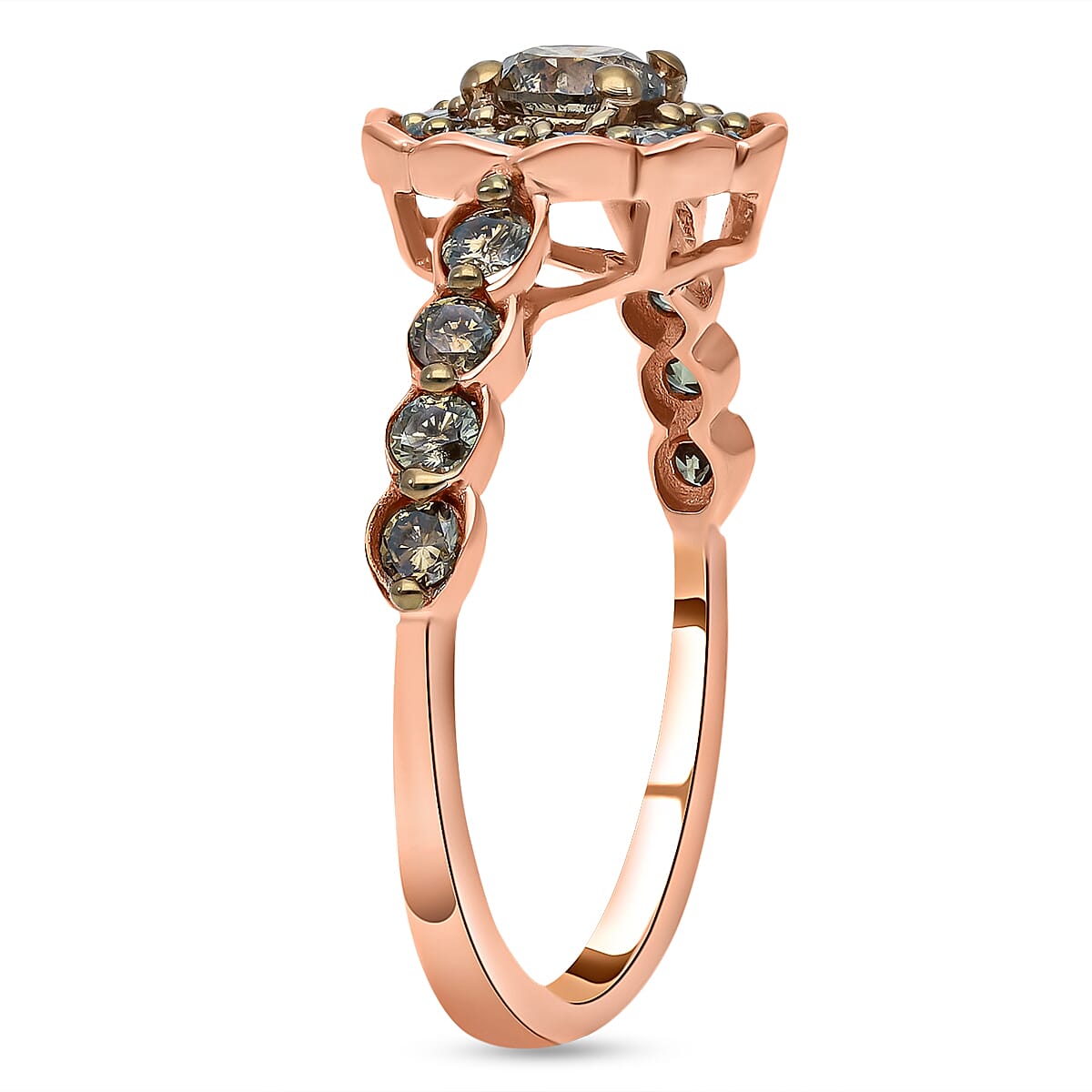 9K Rose Gold SGL Certified Natural Champagne Diamond Floral Ring 1.00 Ct