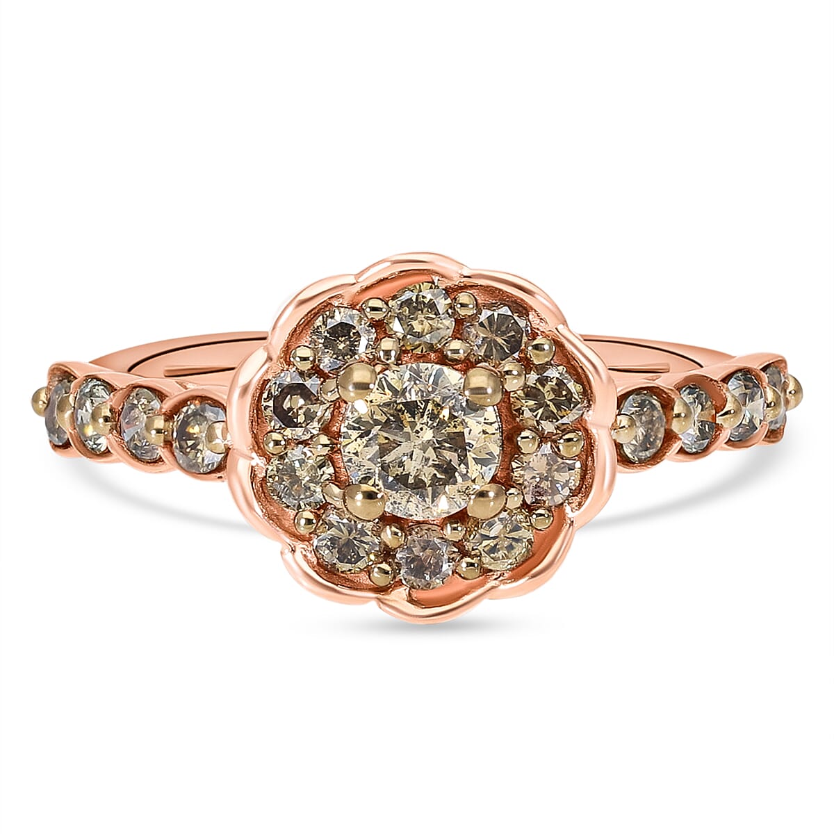 9K Rose Gold SGL Certified Natural Champagne Diamond Floral Ring 1.00 Ct