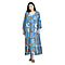 Close Out Deal - Viscose Leaf Print Long Dress - Blue & Multi