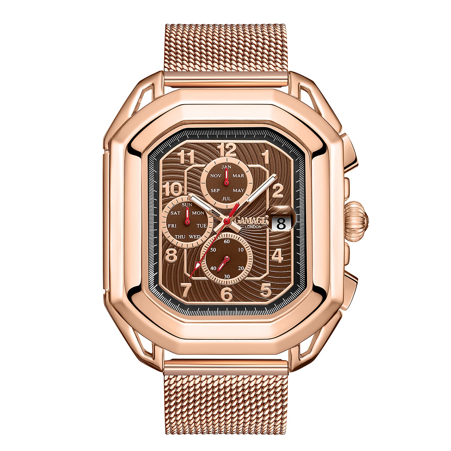 Gamages Of London Status Automatic Movement Brown Dial Water Resistant Watch with Rose Gold Colour Mesh Bracelet