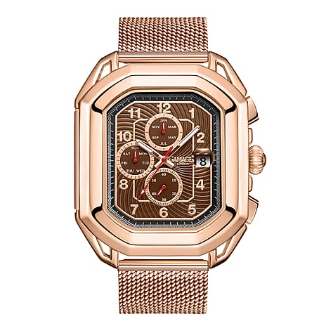 Gamages Of London Status Automatic Movement Brown Dial Water Resistant Watch with Rose Gold Colour Mesh Bracelet