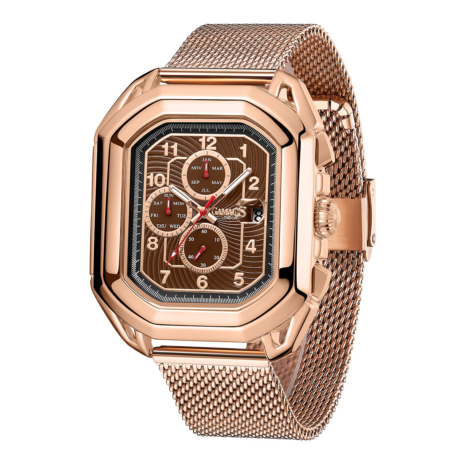 Gamages Of London Status Automatic Movement Brown Dial Water Resistant Watch with Rose Gold Colour Mesh Bracelet