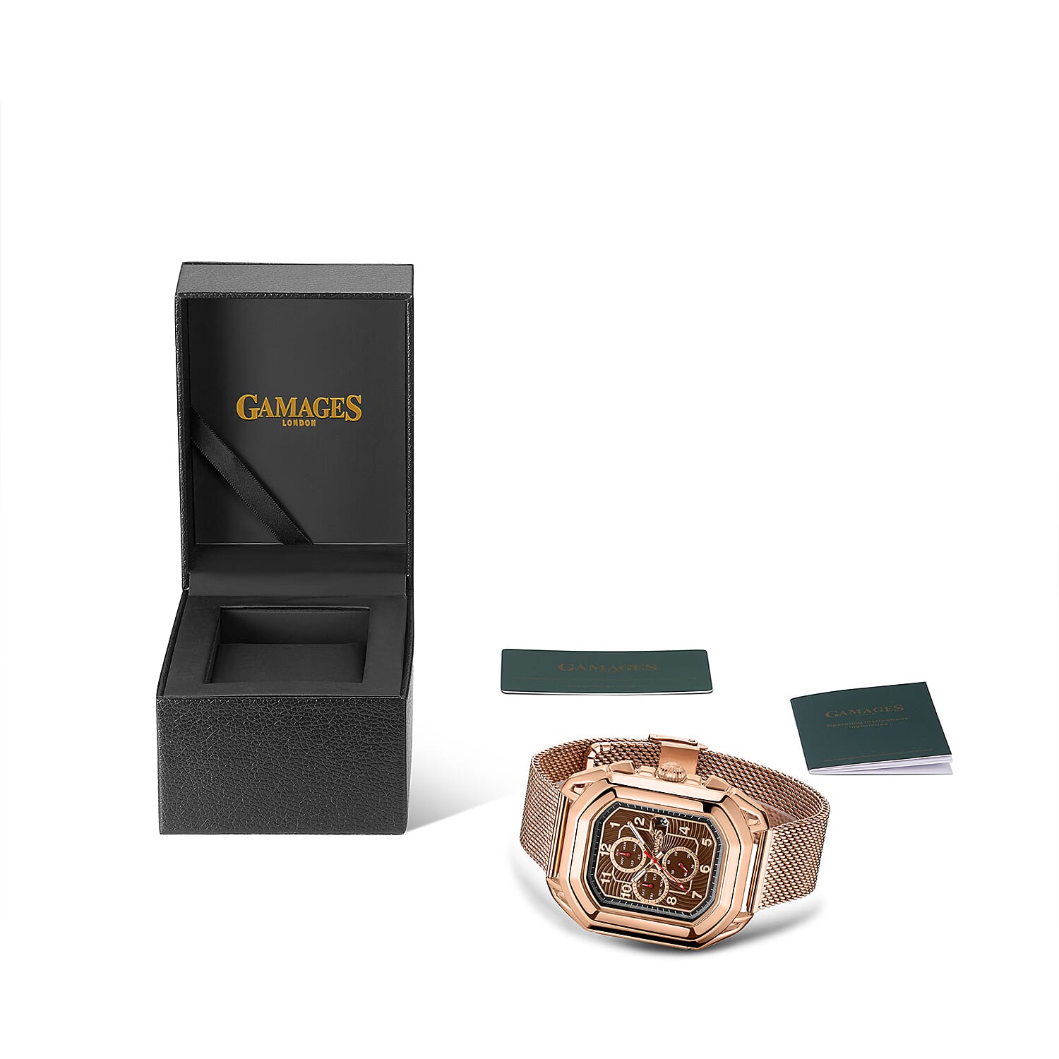 Gamages Of London Status Automatic Movement Brown Dial Water Resistant Watch with Rose Gold Colour Mesh Bracelet