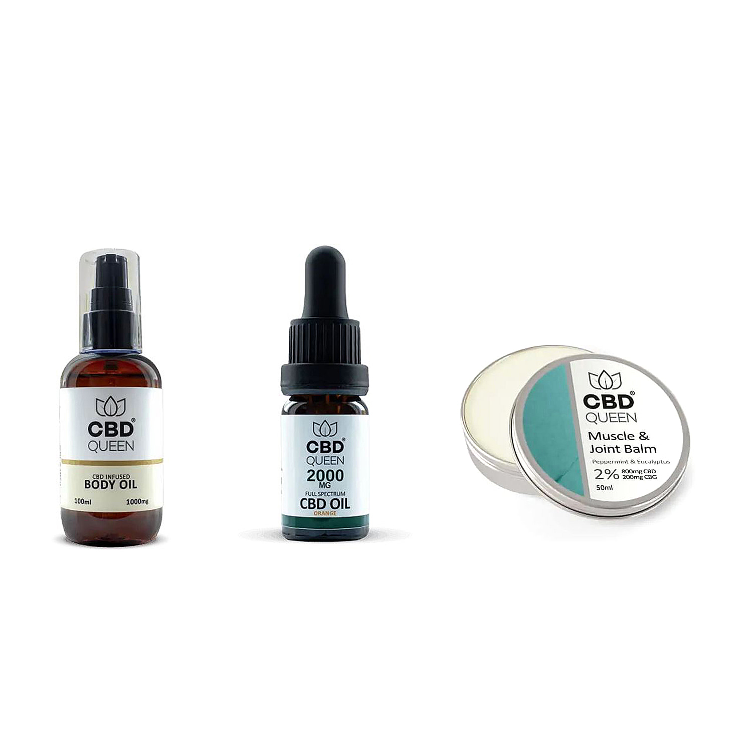 CBD Queen: CBD Bundle Broad Spectrum 20% Oil - Orange, 1000mg Body Oil - 100ml, 1000g Muscle and Joint Balm for Muscle Pain, Joint Pain, Migrain Suitable for Men and Women