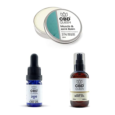 CBD Queen: CBD Bundle (Incl. Broad Spectrum 20% 2000mg Oil - Natural, 1000mg Body Oil - 100ml and 1000g Muscle and Joint Balm - 50ml)