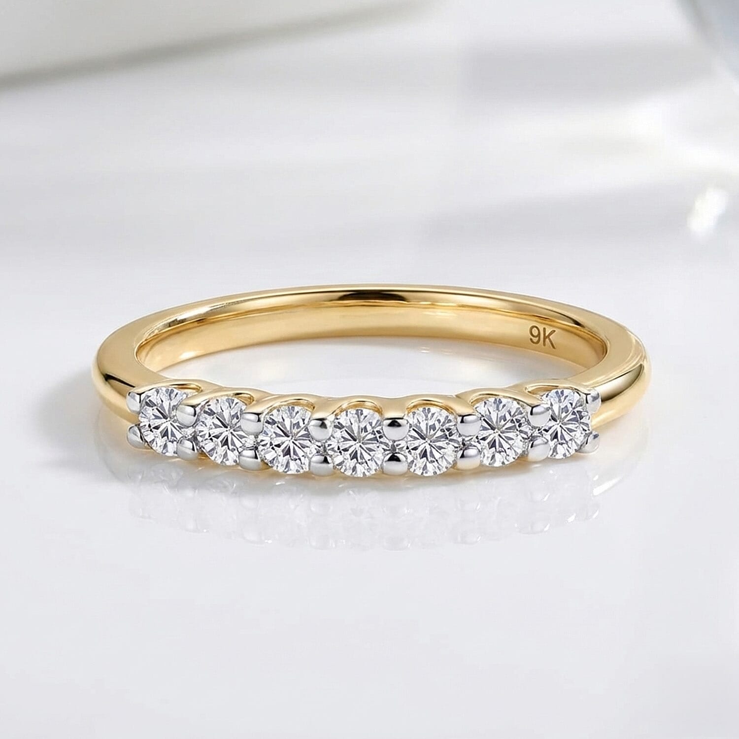 Moissanite 7 Stone Wedding Band Ring in 9K Gold