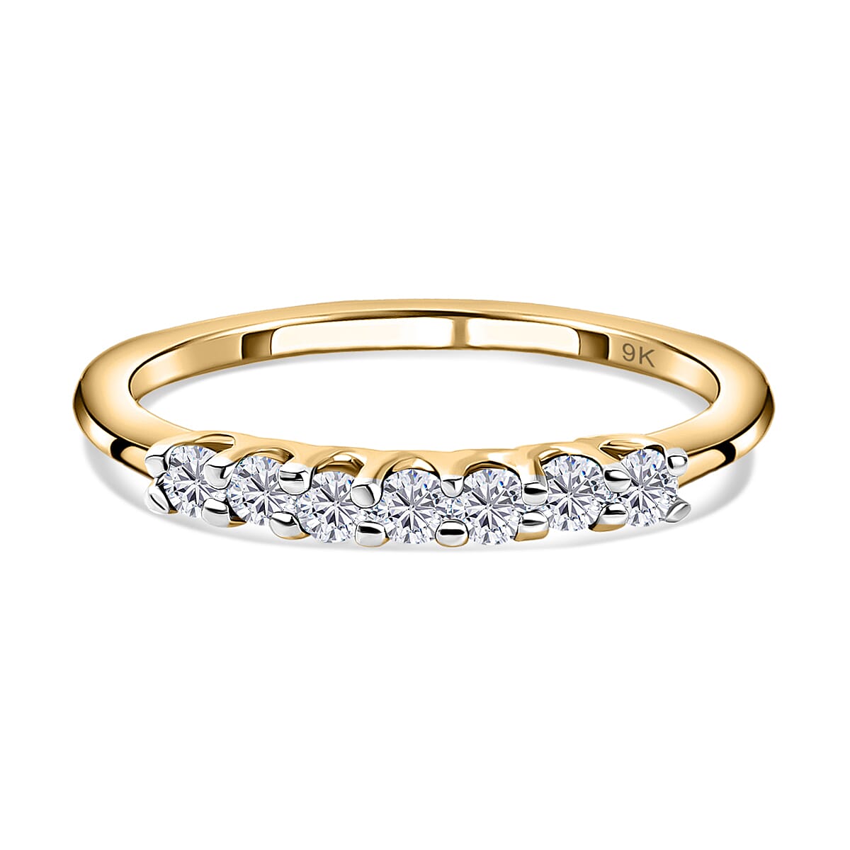 Moissanite 7 Stone Wedding Band Ring in 9K Gold