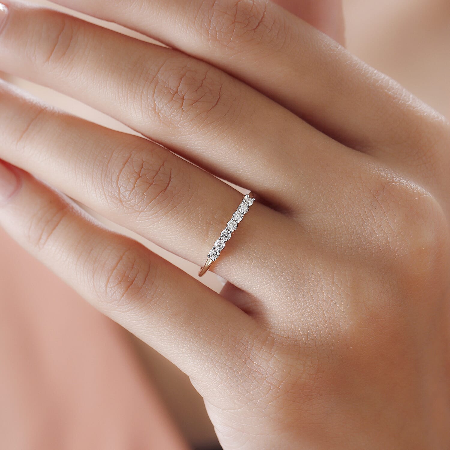 Moissanite 7 Stone Wedding Band Ring in 9K Gold