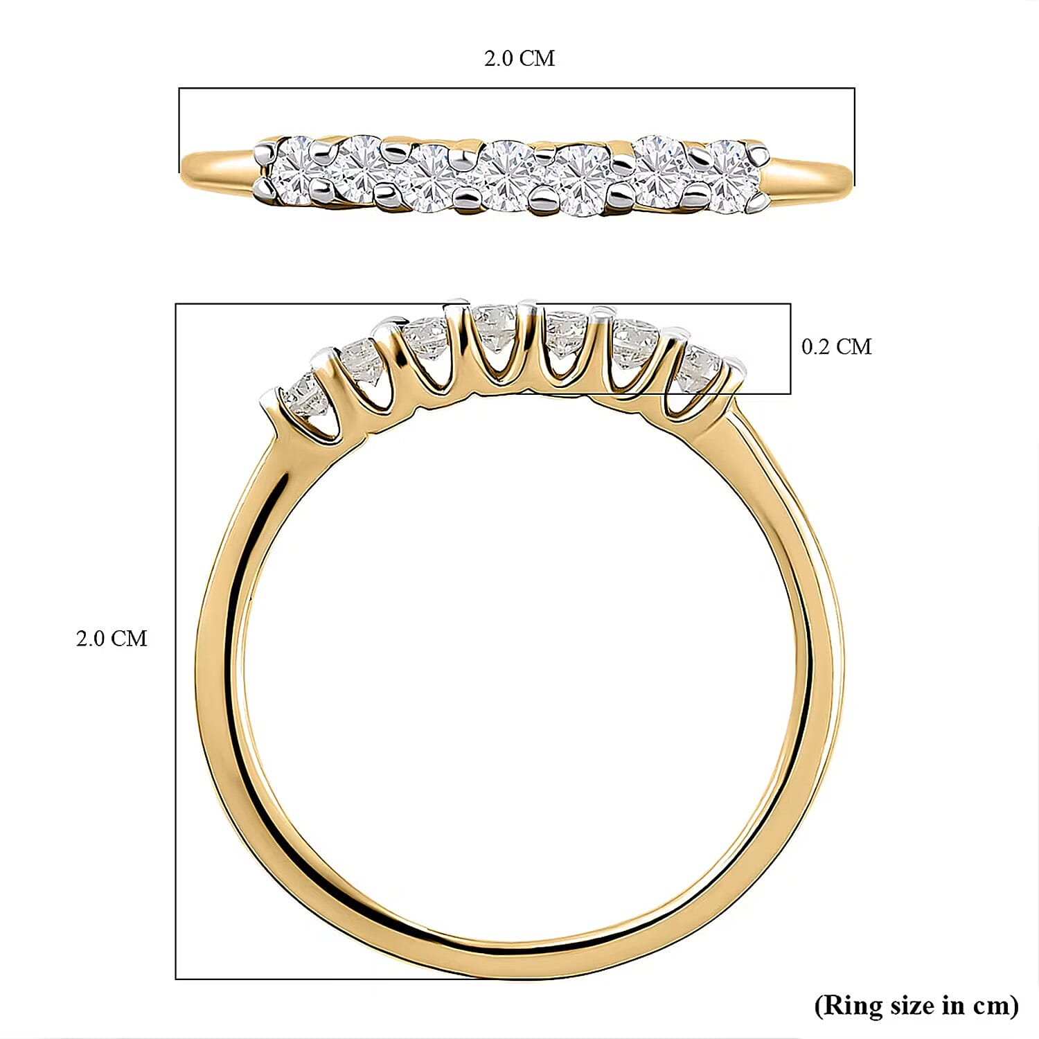 Moissanite 7 Stone Wedding Band Ring in 9K Gold