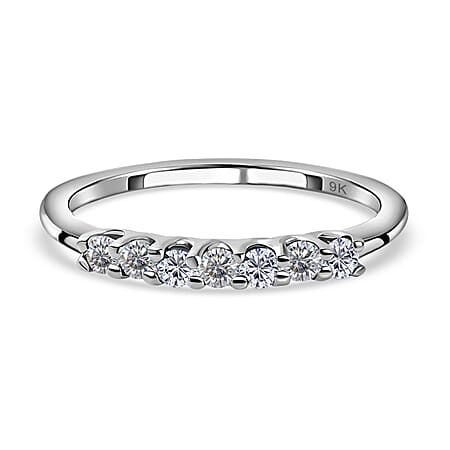 0.23 Ct Moissanite 7 Stone Sleek Band Ring in 9K White Gold