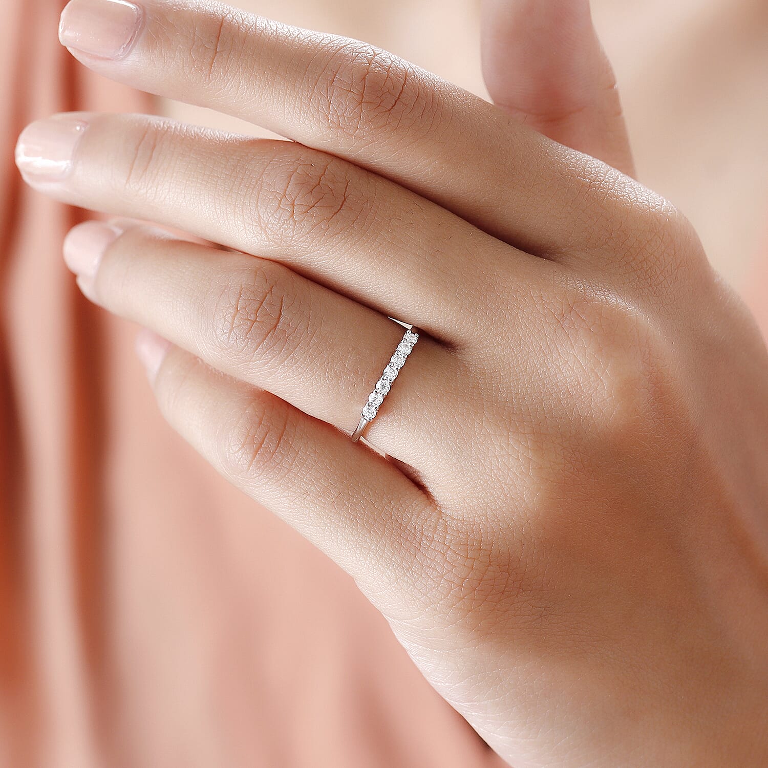 9K White Gold Moissanite 7 Stone Ring