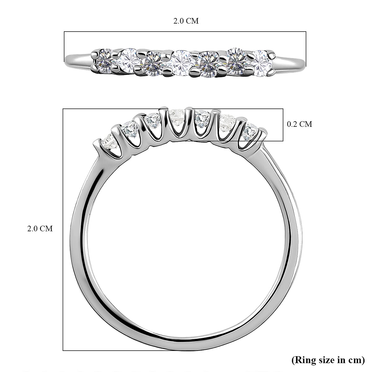 9K White Gold Moissanite 7 Stone Ring