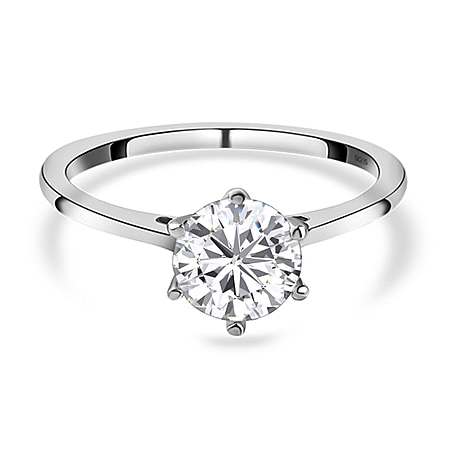 Moissanite Solitaire Ring in Platinum Plated Sterling Silver