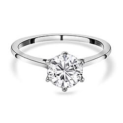 Moissanite Solitaire Ring in Platinum & Rhodium Overlay Sterling Silver