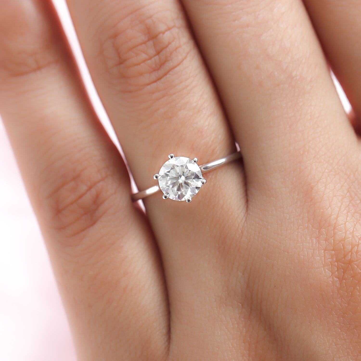 Moissanite Solitaire Ring in Platinum & Rhodium Overlay Sterling Silver