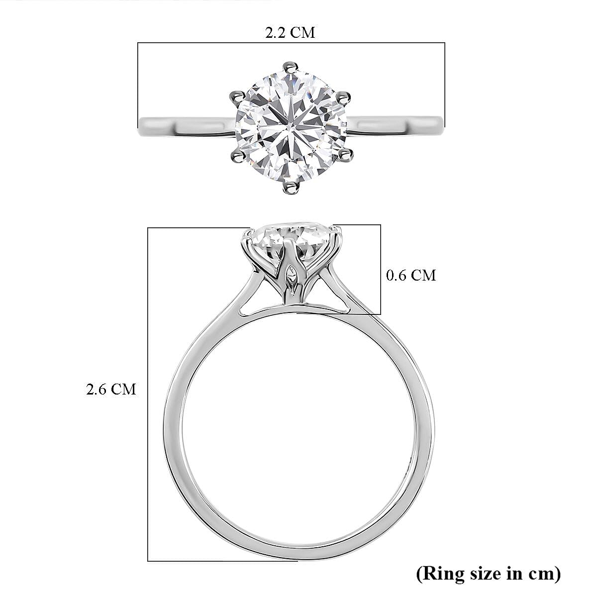 Moissanite Solitaire Ring in Platinum & Rhodium Overlay Sterling Silver