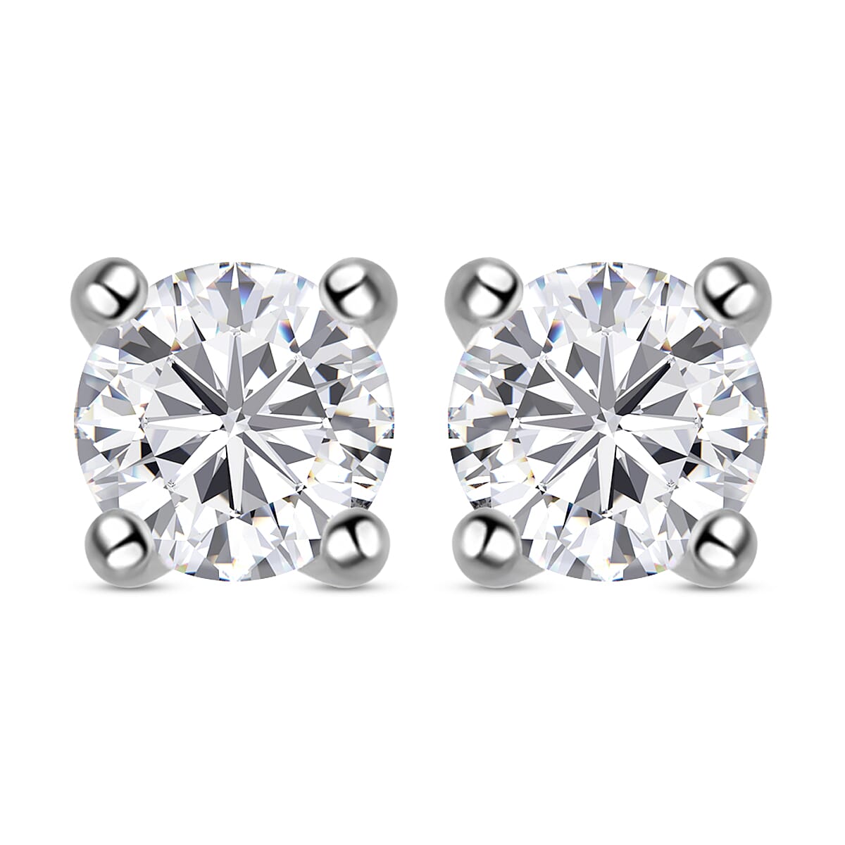 Moissanite Stud Earrings with Push Back in Platinum Overlay Sterling Silver