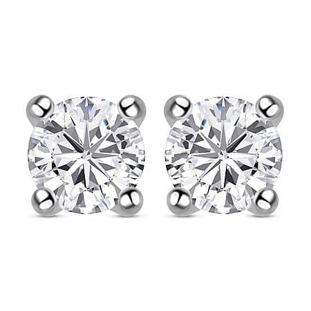 Moissanite Stud Earrings in Platinum Plated Sterling Silver