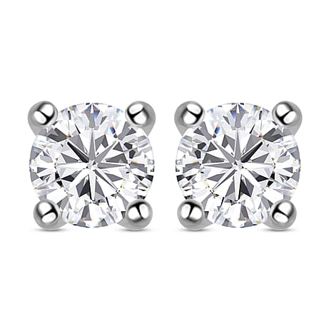 Moissanite Stud Earrings with Push Back in Platinum Overlay Sterling Silver