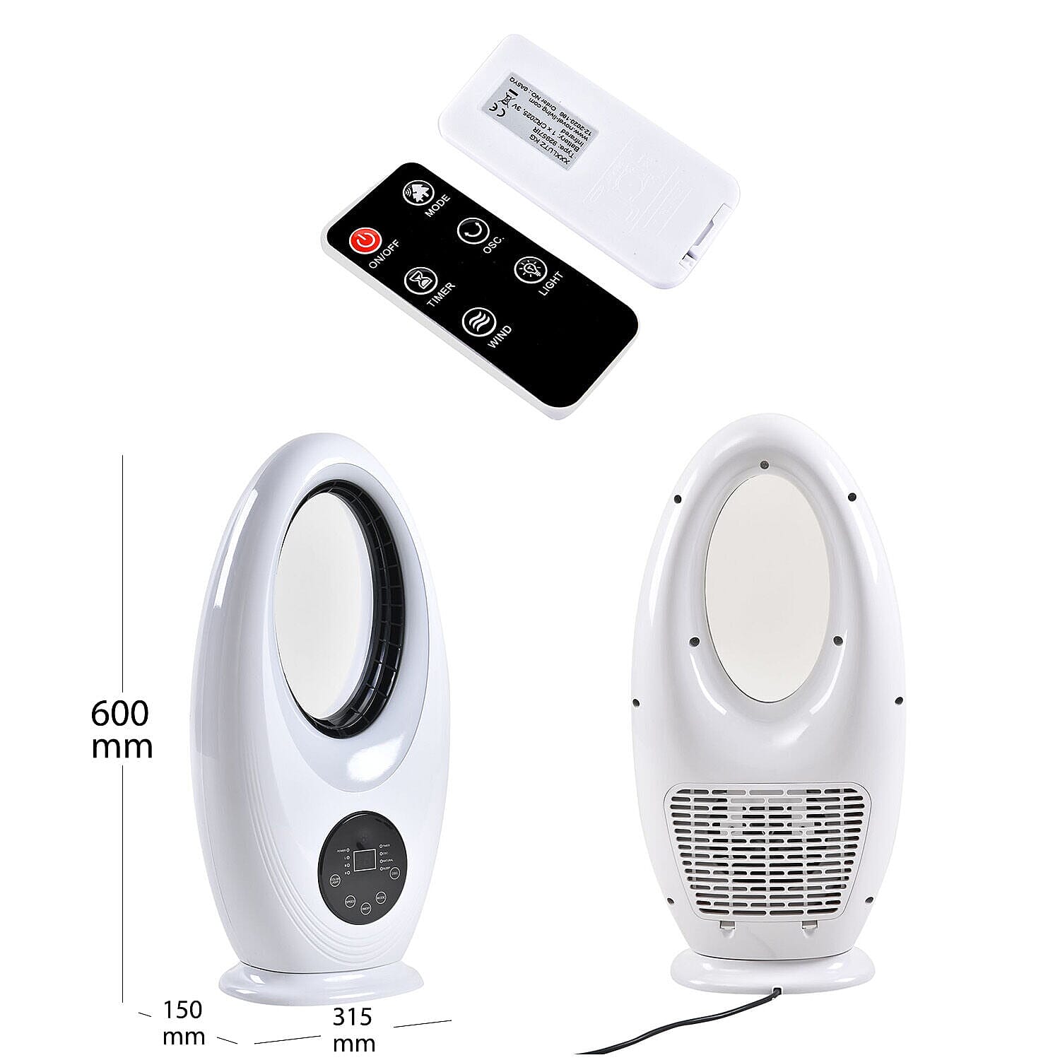 Low Noise, Power Saving Bladeless Fan with 3 Speeds, Timer, LED Lights & Remote (60W) Low Noise, Power Saving Bladeless Fan with 3 Speeds, Timer, LED Lights & Remote (60W)