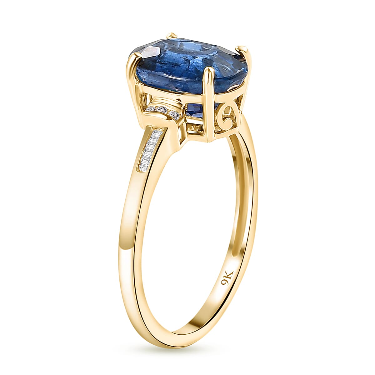 9K Yellow Gold Premium Natural Kashmir Kyanite and Diamond Ring 3.40 Ct.