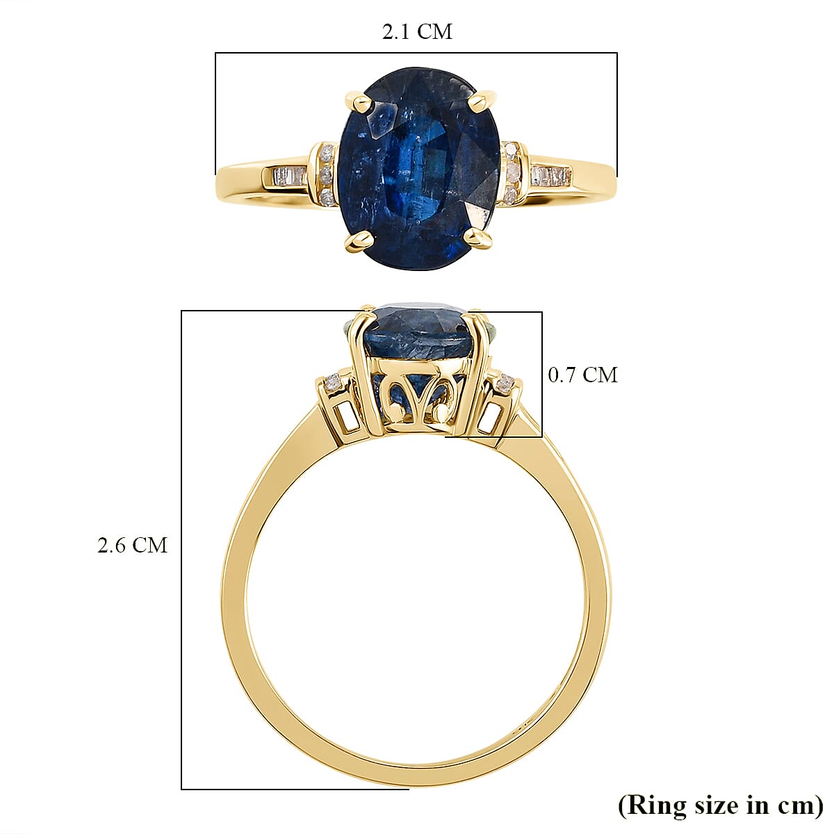 9K Yellow Gold Premium Natural Kashmir Kyanite and Diamond Ring 3.40 Ct.