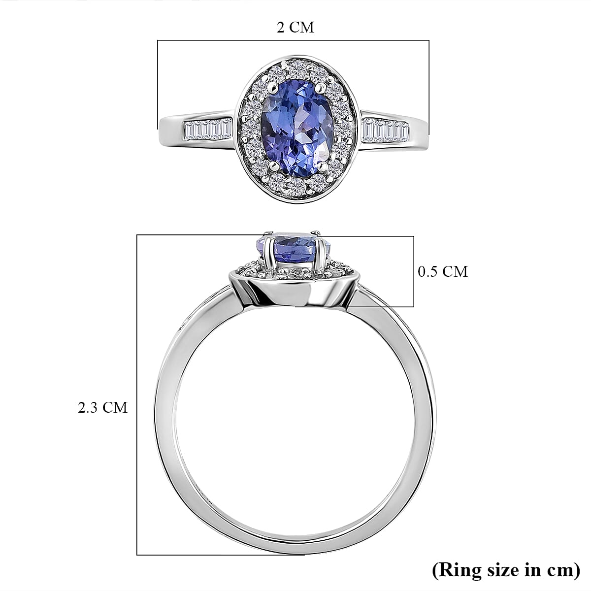 Premium Tanzanite and Diamond Ring in Platinum Overlay Sterling Silver 1.10 Ct.
