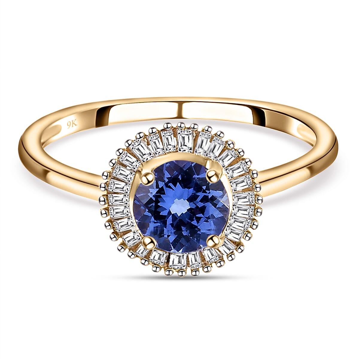 9K Yellow Gold Premium Tanzanite and Diamond Ring 1.11 Ct.