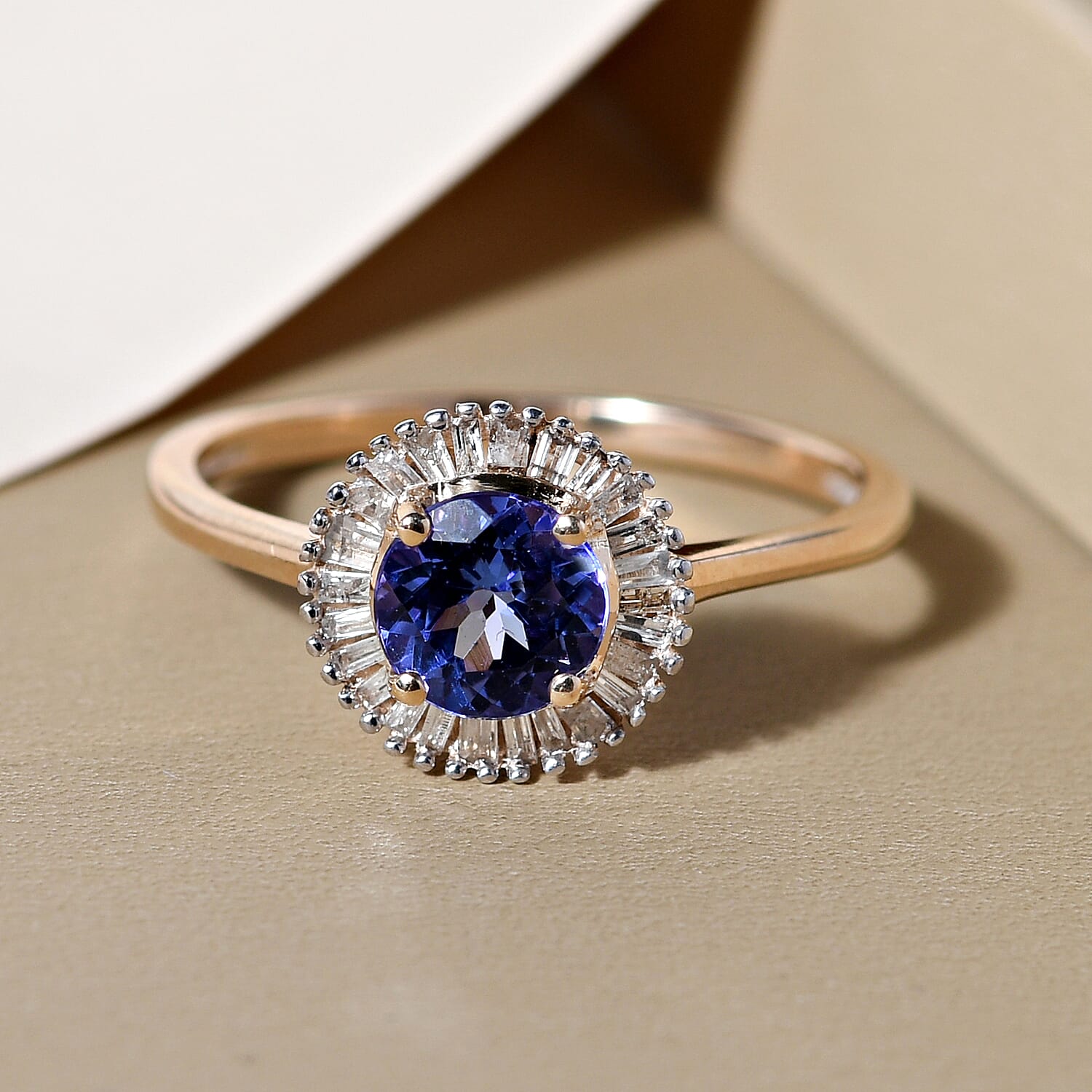 9K Yellow Gold Premium Tanzanite and Diamond Ring 1.11 Ct.