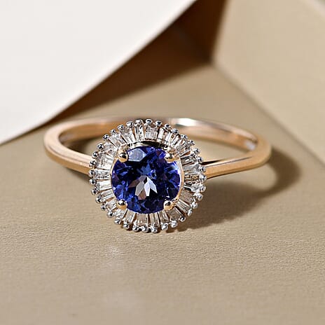 9K Yellow Gold Premium Tanzanite and Diamond Ring 1.11 Ct.