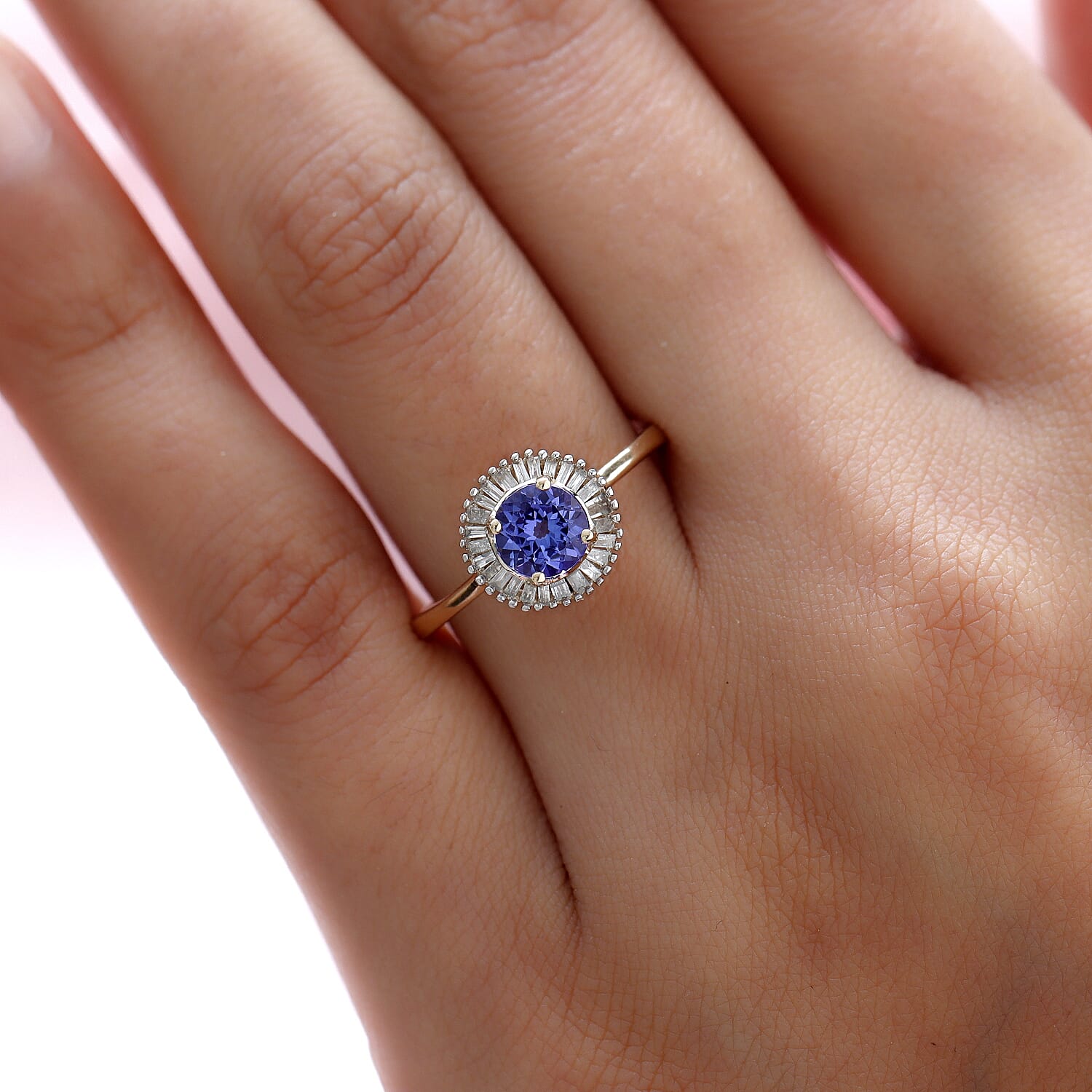9K Yellow Gold Premium Tanzanite and Diamond Ring 1.11 Ct.