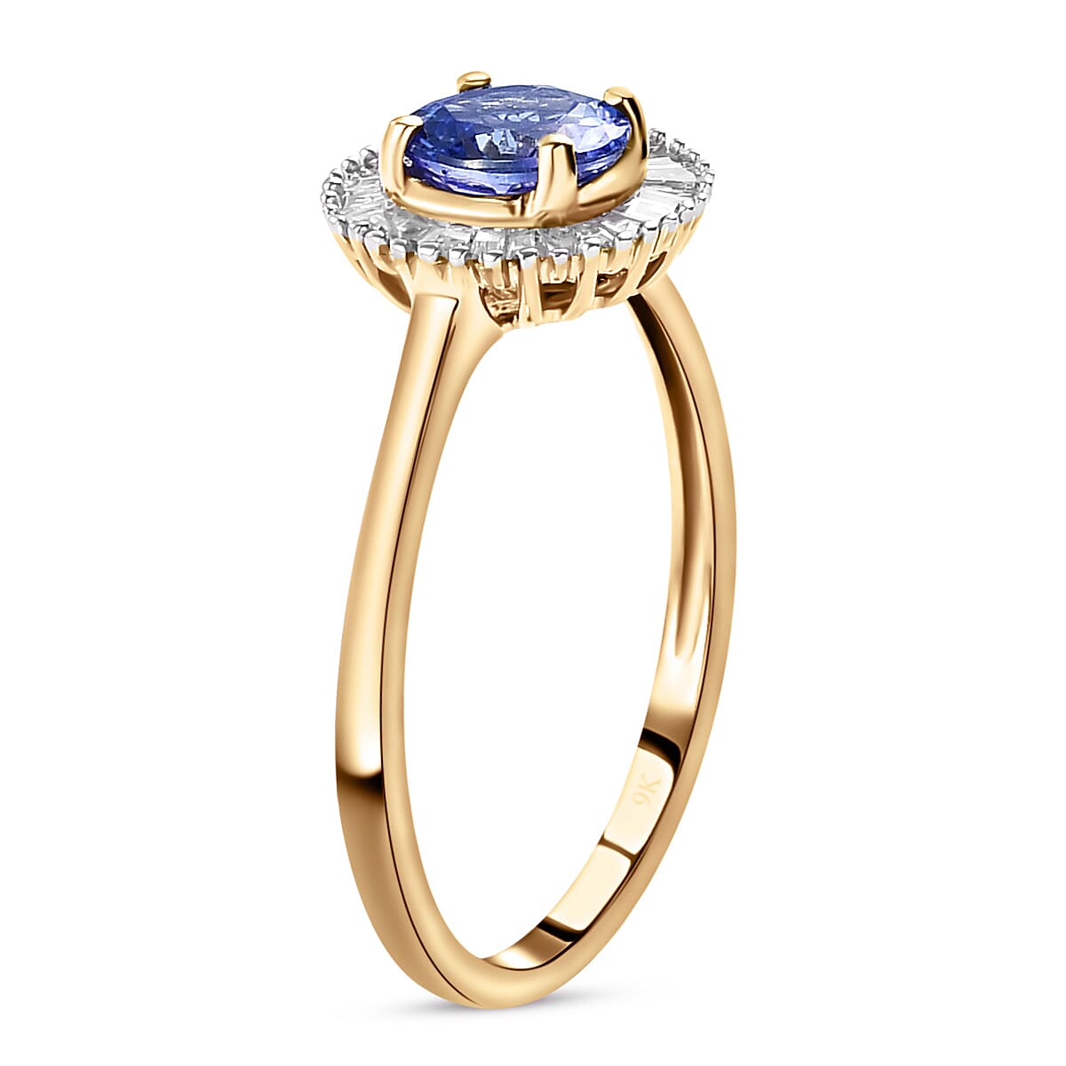 9K Yellow Gold Premium Tanzanite and Diamond Ring 1.11 Ct.