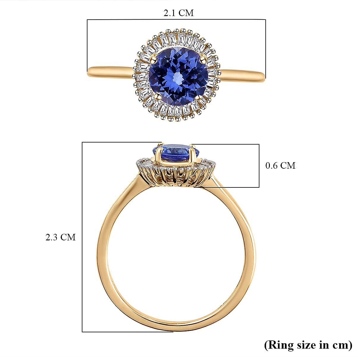9K Yellow Gold Premium Tanzanite and Diamond Ring 1.11 Ct.