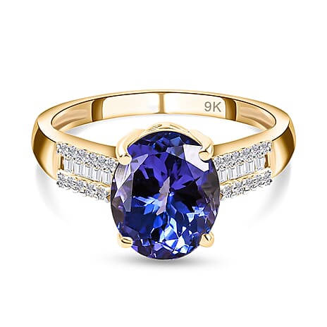 9K Yellow Gold AAA Tanzanite and Diamond Ring 2.05 Ct.