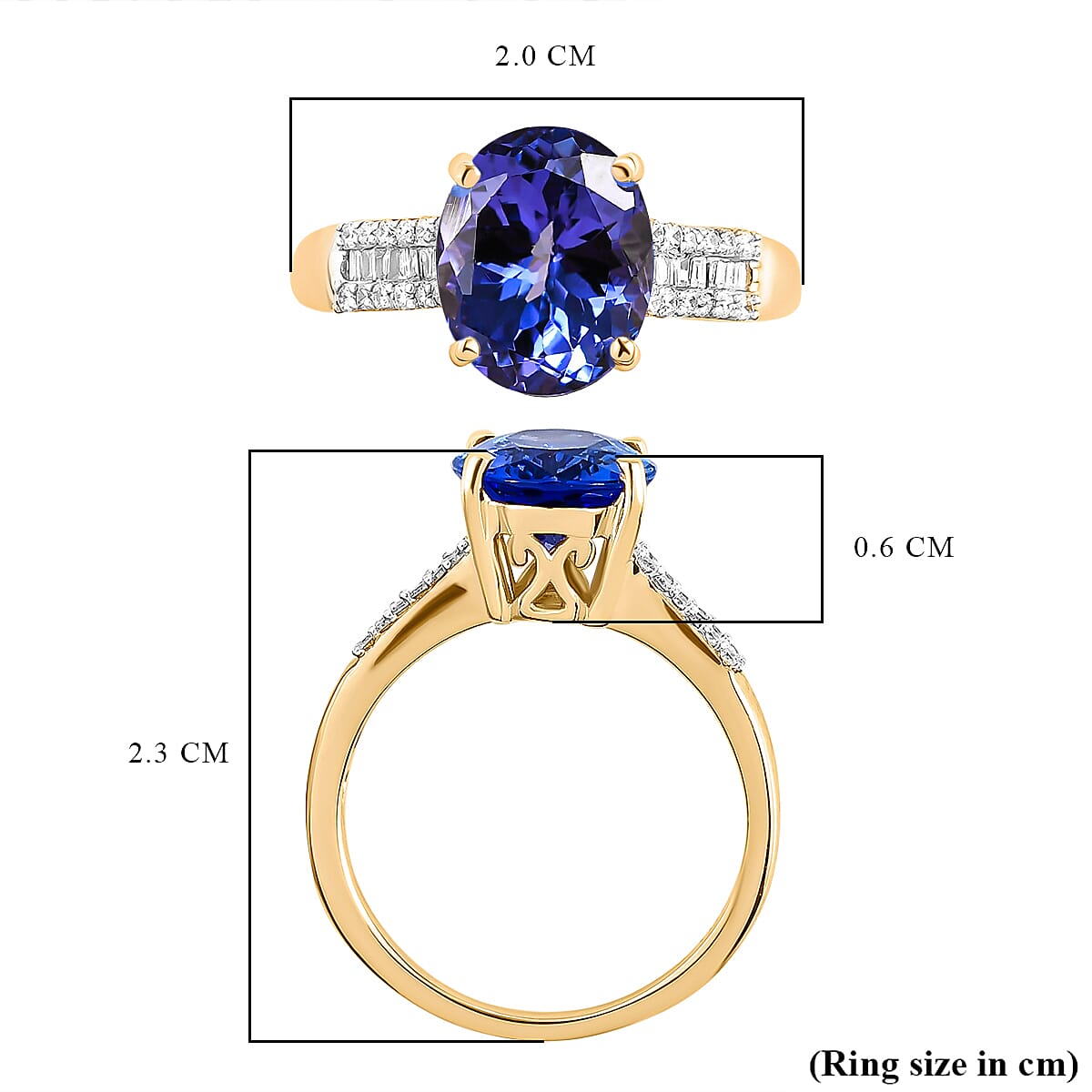 9K Yellow Gold AAA Tanzanite and Diamond Ring 2.05 Ct.