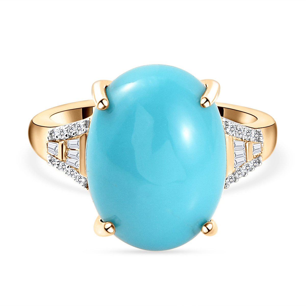 9K Yellow Gold AA Arizona Sleeping Beauty Turquoise Ring with Diamond