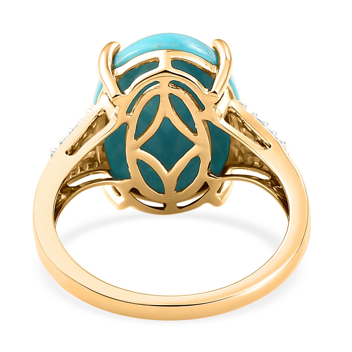 9K Yellow Gold Arizona Sleeping Beauty Turquoise ( Oval 16X12mm ) and Diamond Ring 7.50 Ct.