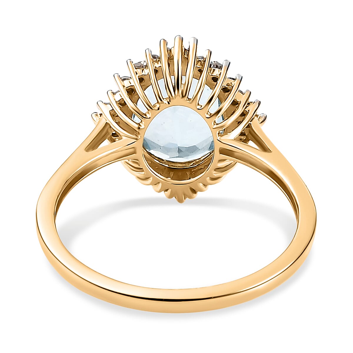 9K Yellow Gold Espirito Santo Aquamarine (Ovl 10x8mm) and Diamond Ring 2.35 Ct.