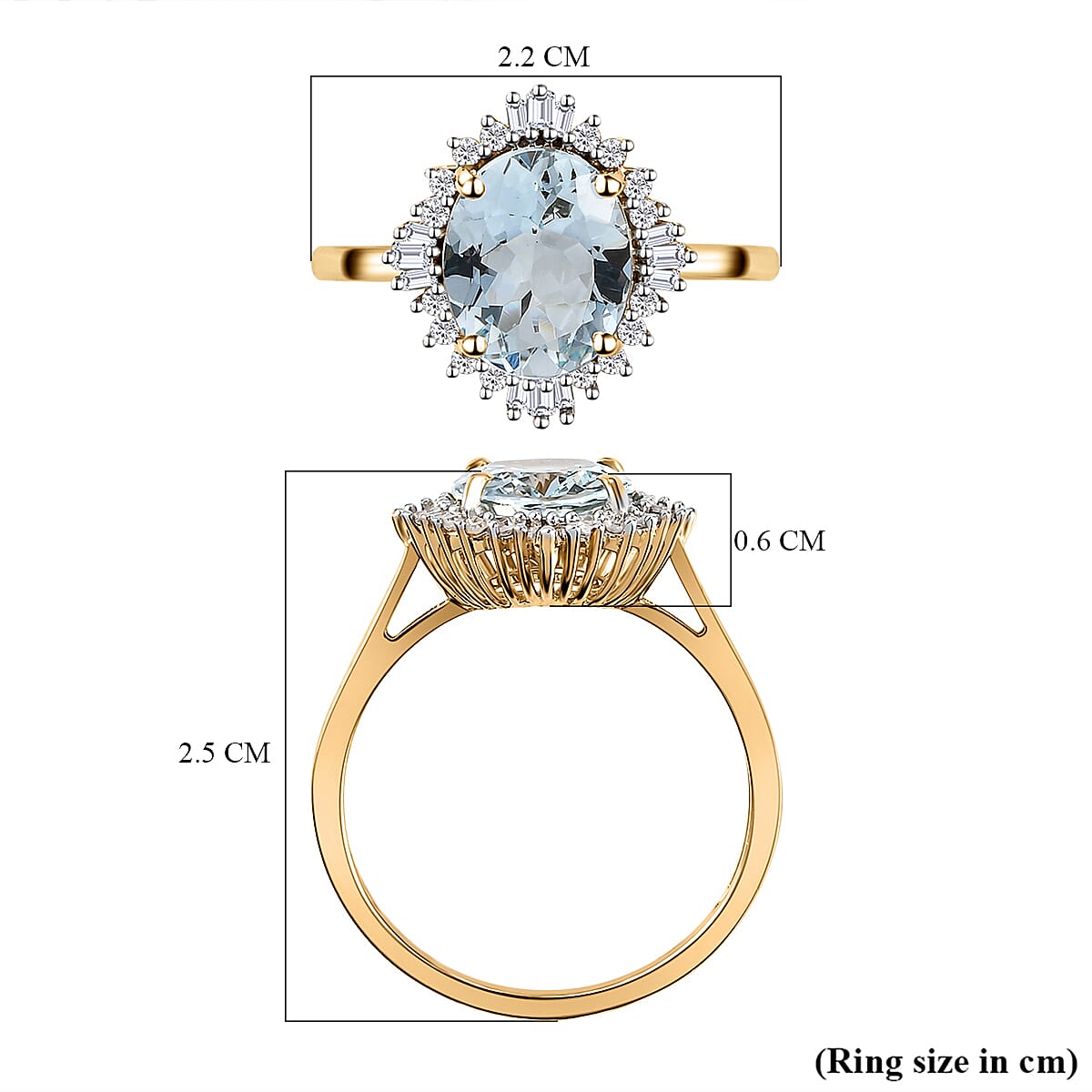 9K Yellow Gold Espirito Santo Aquamarine (Ovl 10x8mm) and Diamond Ring 2.35 Ct.
