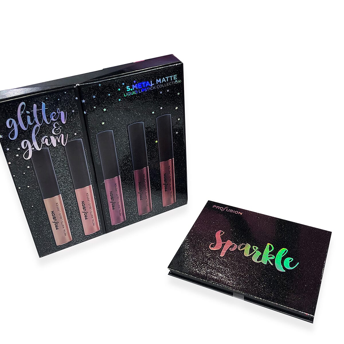 Profusion: Eyeshadow Palette - Sparkle & Liquid Lipsticks x 5 (With Pink Bag)