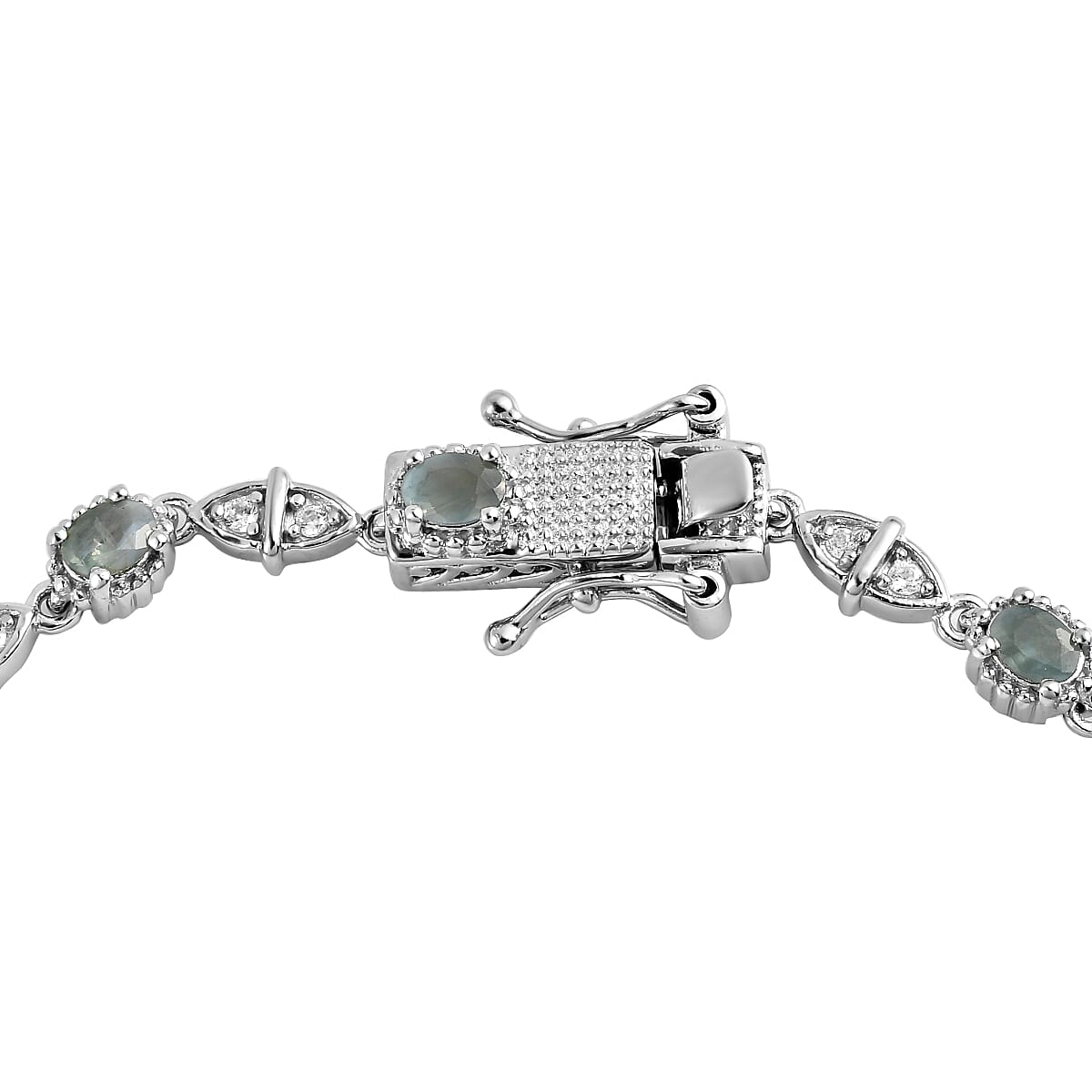 Alexandrite & Natural Zircon Bracelet (Size - 7.5) in Sterling Silver 2.20 Ct, Silver Wt. 8.87 Gms