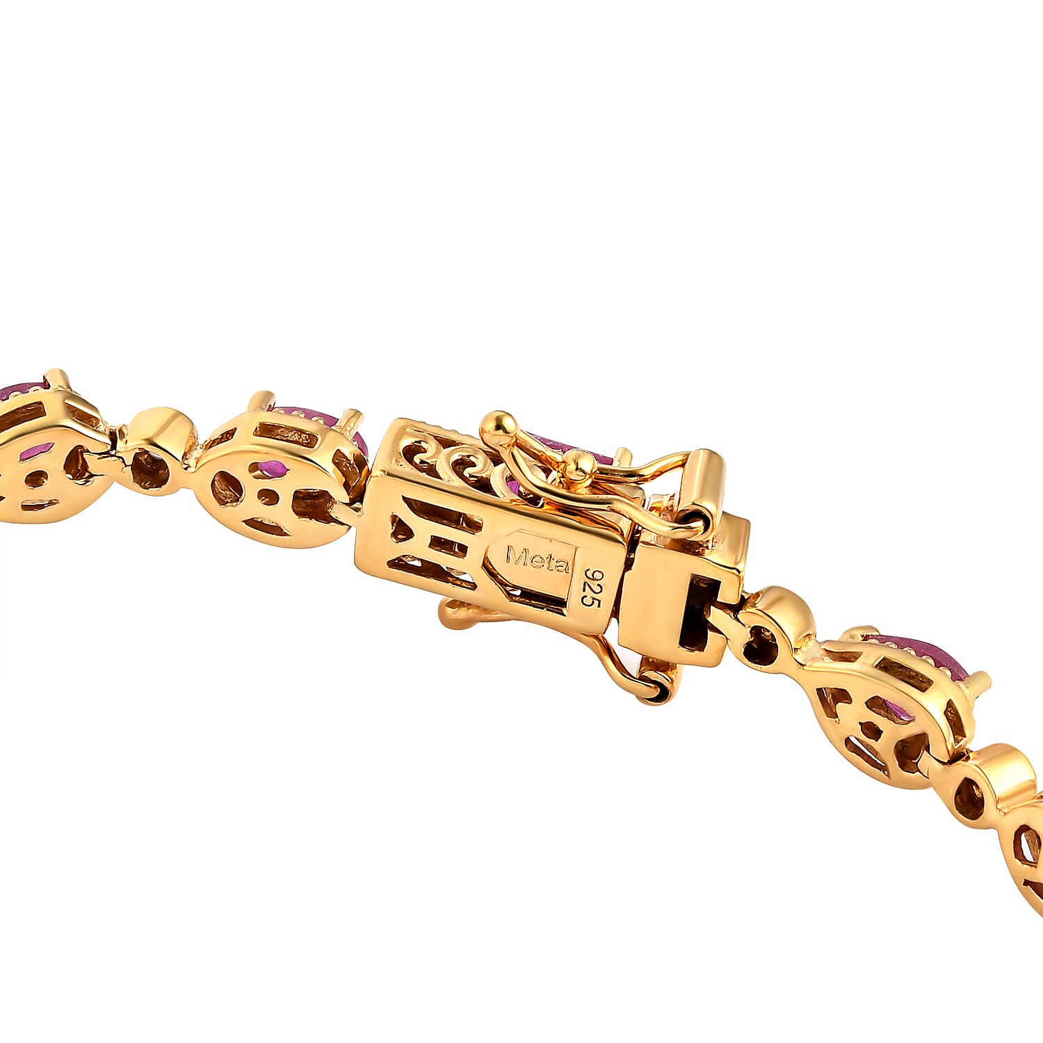 African Ruby (FF) and Natural Zircon Bracelet (Size - 8) in 14K Gold Overlay Sterling Silver 8.38 Ct, Silver Wt. 11.48 Gms