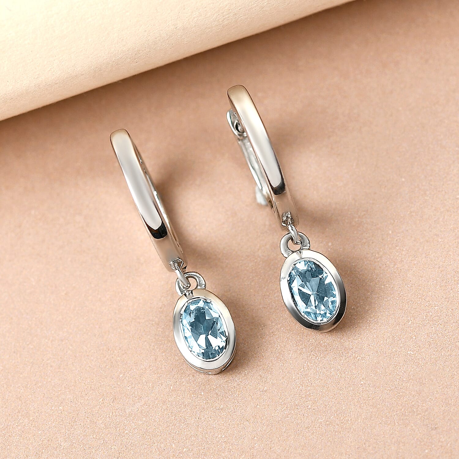 Espirito Santo Aquamarine Hoop Earrings in Platinum Overlay Sterling Silver 1.00 Ct.