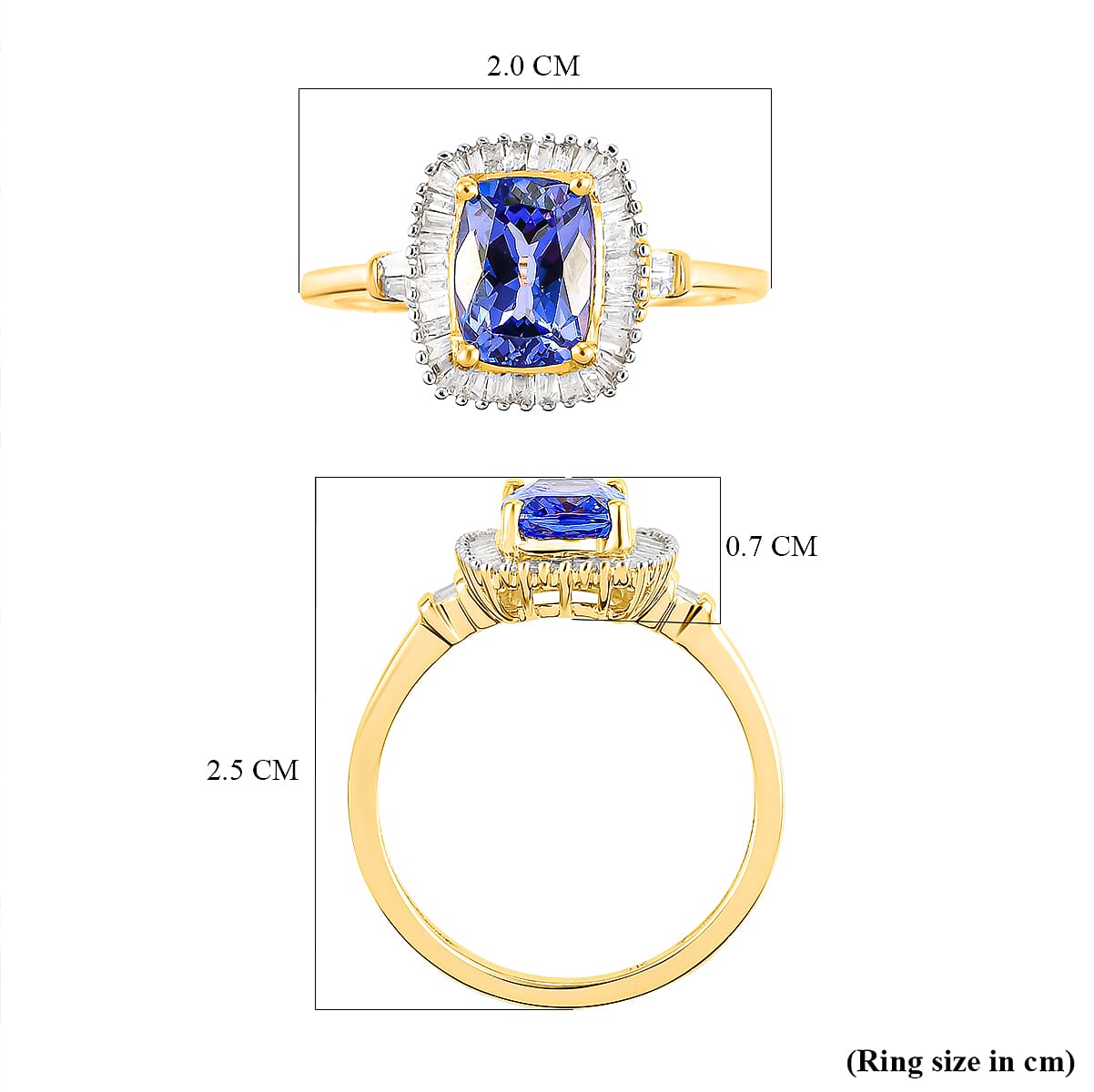 9K Yellow Gold Tanzanite and Diamond Halo Ring 1.49 Ct.