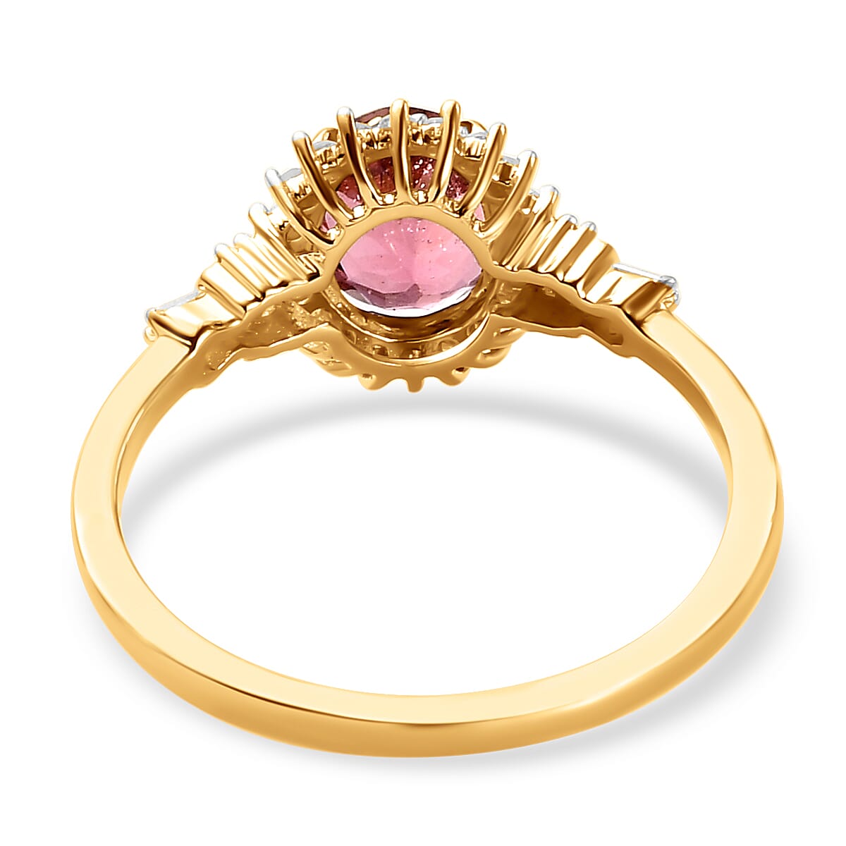 9K Yellow Gold Rare Pink Tourmaline and Diamond Ring 1.42 Ct.