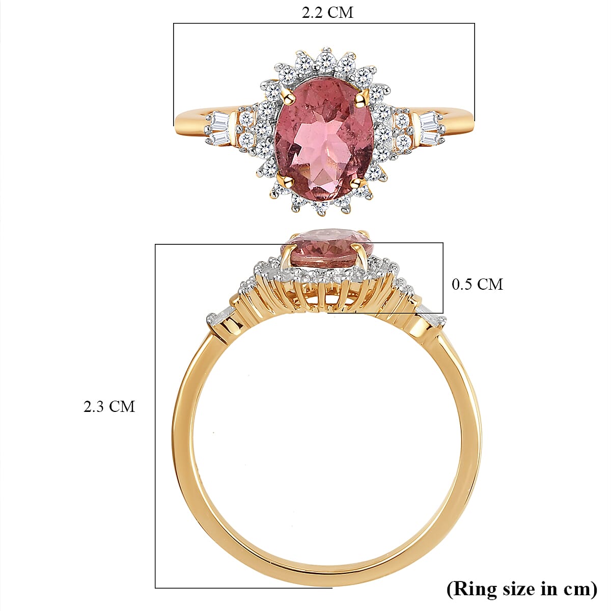 9K Yellow Gold Rare Pink Tourmaline and Diamond Ring 1.42 Ct.
