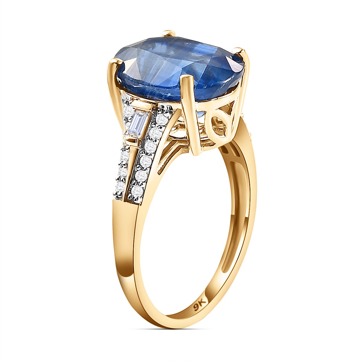 9K Yellow Gold Natural Kyanite and Diamond Ring 6.62 Ct.