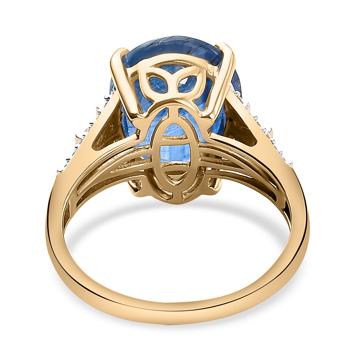 9K Yellow Gold Natural Kyanite and Diamond Ring 6.62 Ct.