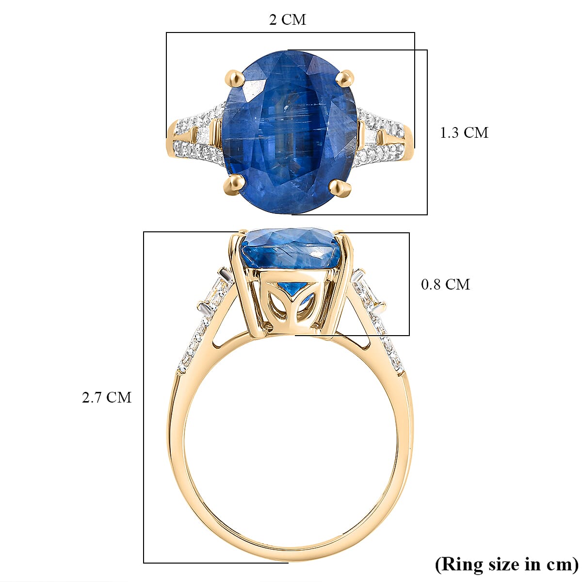 9K Yellow Gold Natural Kyanite and Diamond Ring 6.62 Ct.