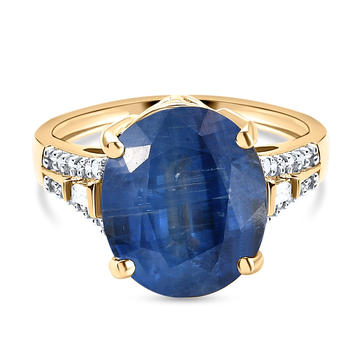 9K Yellow Gold Natural Kyanite & Diamond Solitaire Ring 6.62 Ct.